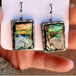 NWOT Sterling Wire Earrings w/Lg Rectangular Abalone